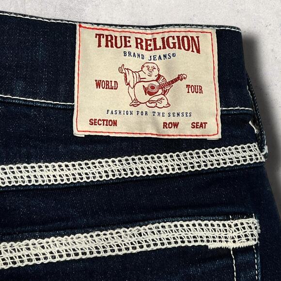 ★ True Religion (Ricky) Dark Straight-Leg Jeans w/ White Stitching ★ - Picture 4 of 8